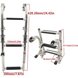 Mojiate Folding 3 Steps Boat Ladder Stainless Steel Marine Pontoon 2+1 Step for Marine Boat Yacht