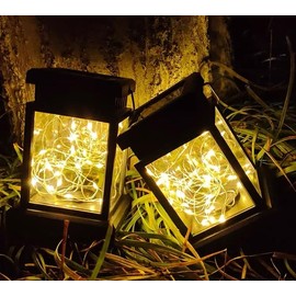 Solar Lights Outdoor Pendant Lights,Copper Wire String Lights LED Solar Lights,Warm White,Decorative Lighting with Hooks for Patio,Garden,Lawn,Deck,Tent,Tree,Yard - Waterproof