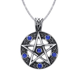 HUANIAN Men's Color Star Pentagram Pentacle Pagan Wiccan Witch Gothic Pewter Pendant, 24" Chains