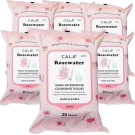 CALA Makeup Remover Cleansing Tissues: RoseWater (30 Sheets) - Gentle, Hydrating, and Effective Makeup Removal for All Skin Types (180 count, Pack of 6)