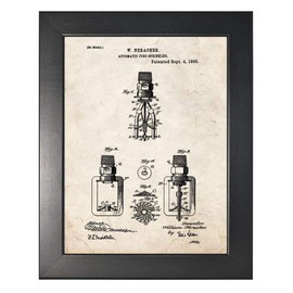 Automatic Fire Sprinkler Patent Art Old Look Print in a Smooth Black Wood Frame (8" x 10") M14066