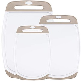 Gorilla Grip Durable Kitchen Cutting Board Set of 3, BPA Free, Reversible Use, Easy Grip Rubber Handles, Deep Juice Grooves, Large Food Chopping Boards, Dishwasher Safe, Chop Meat, Veggies, Almond