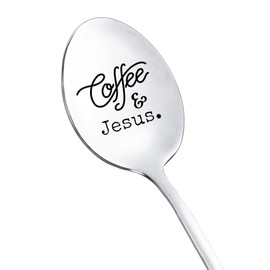 Coffee and Jesus Spoon Gifts for Coffee Lovers Women Men Christian Gifts for Grandma Dad Christmas Birthday Gifts for Papa Jesus and Coffee Gifts for Mom Friend Coffee Spoon