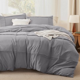 Bedsure Grid Boho Duvet Cover Queen Size - Shabby Chic Tufted Boho Bedding Set, 3 Pieces Shabby Chic Home Bedding for All Seasons, Includes 1 Queen Duvet Cover & 2 Pillowcases (Grey, 90" x 90")