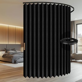 100% Blackout Accordion Room Divider Curtains - with Flexible Ceiling Track Total Privacy Sound Proof Curtains Suitable for Bedroom Patio Sliding Door(Black, W100 x L84, 1 Pack)