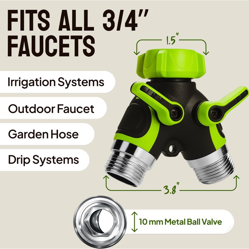 LIME 2 Way Garden Hose Splitter – Heavy Duty Metal