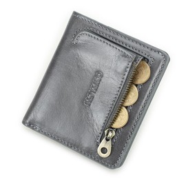 Contacts Genuine Leather Small Wallet for Women RFID Blocking Card Holder Bifold Mini Coin Purse, Grey, Minimalism