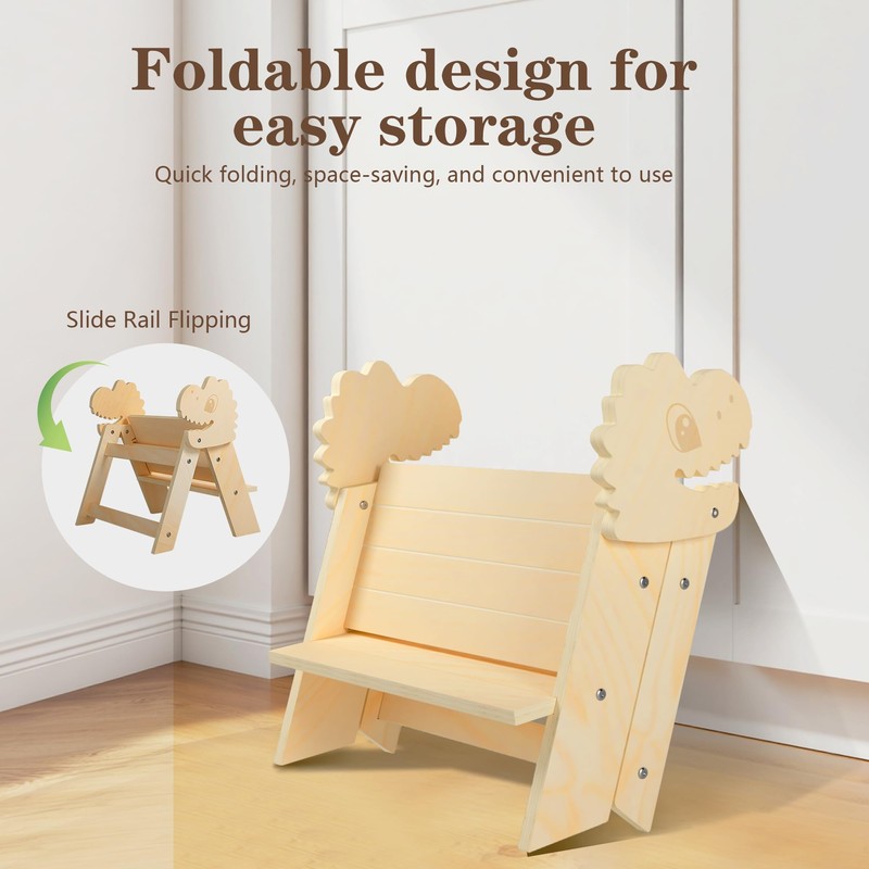 TinyHaven Wooden Toddler Step Stool, 2-Step Foldable Stool for Kids