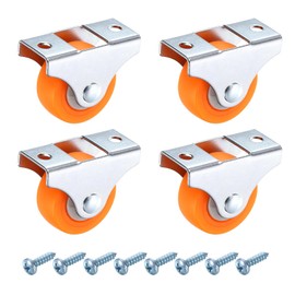 PATIKIL 1.3 Inch Fixed Caster Wheels, Nylon Ball Bearing Small Non-Swivel Casters Wheels with Metal Top Plate for Furniture Drawers Storage Bins DIY Project - 4pcs (Orange)