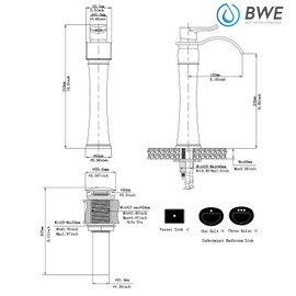 BWE Vessel Sink Faucet Brushed Nickel Single Hole Commercial Waterfall Bathroom Faucet with Pop Up Drain Without Overflow and Supply Line Modern Tall Faucet Bath Sink Lavatory Mixer Water Tap