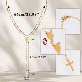Eigso 3MM Gold Necklace for Men Women Rosary Necklace Saint Christian Cross Crucifix Pendant Necklace for Man Woman