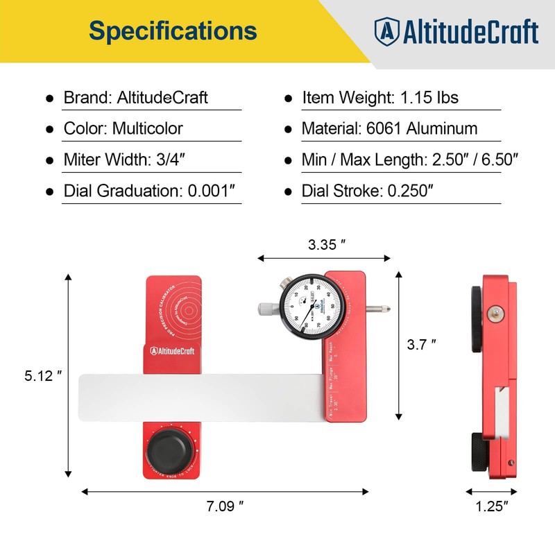 AltitudeCraft 0.001" Precision Table Saw Alignment Gauge - CNC Milled