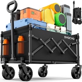 SYOCYO Collapsible Wagon Cart 220lbs Beach Foldable Wagon Lightweight & Portable Folding Utility Grocery Shopping Carts with Wheels for Shopping Sports Garden Camping and Beach