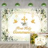 First Holy Communion Backdrop Greenery Baptism God Bless Backdrop Gold