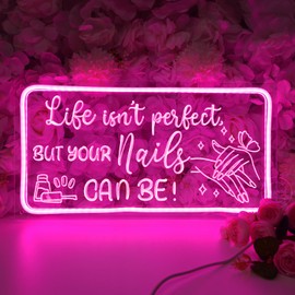 Planzo NAILS Neon Sign Nails Tech Spa Salon Studio Beauty Business Stores Logo Barber Shops LED Wall Sign Bedroom Neon Light Wall Decor Lady Birthday Christmas Gift 5V USB Night Light 15.75" Pink