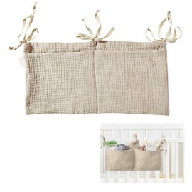 Cfcyhla Babybett Organizer,Babybett Organizer Hängend,Baby Kinderzimmer Organizer,Kinderzimmer Hängender Bett,Organizer Beistellbett Baby,Babybett Verstellbarer Organizer für Hängen an Krippe (Khaki)