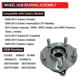 NITOYO 513303 Front Wheel Bearing Hub Assembly Compatible with Subaru Forester 2009-2014, Impreza 2008-2014, XV Crosstrek 2013-2014, Outback Legac 2005-2014, w/ABS