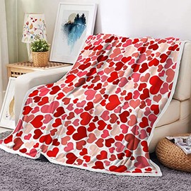 JAWO Red Hearts Blanket, Valentine's Day Throw Blanket Love Dark Red Pink Heart Blanket Gifts for Women Rustic Farmhouse Blanket, Rustic Cabin Blanket for Kids Adults All Seasons 50"x60"