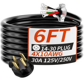 PlugSaf 6 FT 4 Prong Dryer Cord 30 AMP Black, 10/4 Gauge Dryer Extension Cord Heavy Duty, NEMA 14-30P to 4-Wire Appliance Power Cable, ETL Listed