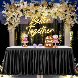 Albassa Black Table Skirt for Rectangle Table 9ft Polyester Table Cloth Wrinkle Resistant Tablecloth Skirt with Ruffle for Banquet, Wedding, Baby Shower, Display Gift Dining Table