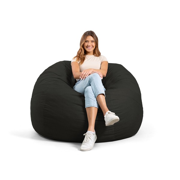 Big Joe Fuf Large Foam Filled Bean Bag Chair with Removable Cover, Black Lenox, Durable Woven Polyester, 4 feet Big