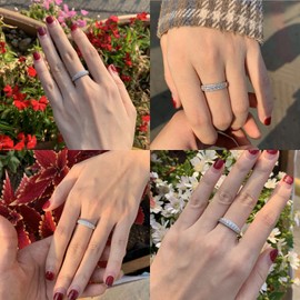 Wuziwen Anniversary Ring for Women Wedding Bands for Her 925 Sterling Silver Rings Eternity Promise Cubic Zirconia Size 8.5