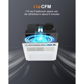 GROWNEER 4 in 1 Bathroom Exhaust Fan with Heater, 110 CFM 1.5 Sones, 35W Bathroom Exhaust Fan with 3-Color Adjustable LED Lights 2700K/3500K/5000K, White (Wireless Wall Switch)