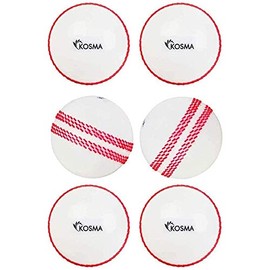 Kosma Pack of 6 Windball Cricket Ball | Indoor & Outdoor Soft Training Cricket Ball for Coaching Practice (White with Red Seam)
