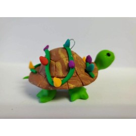 Celtic Forest Clay TURTLE Christmas Ornament TANGLED IN LIGHTS STANDING Polymer Clay HAND MADE