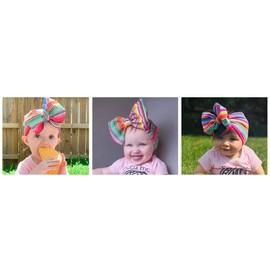 LDDCX Baby Rainbow Stripe Headband turban bows for baby girls Rainbow Hair Band Bowknot hair accessory.(FD33-Rainbow Stripe)