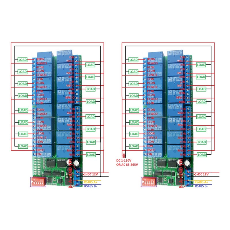 DC 12V 16 Channel MODBUS RTU RS485 Relay Module Board