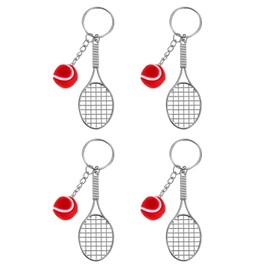 [PATIKIL] テニスキーチェーン 4個の合金製ミニテニスラケットキーチェーンキーリングテニスボールかわいいスポーツキーリング スポーツ愛好家向け レッド