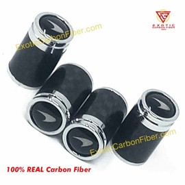 Exotic Carbon Fiber McLaren Silver Logo Only on Black Carbon Fiber Tire Valve Caps- Perfect Gift!