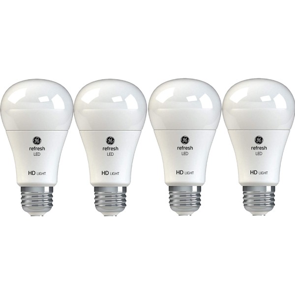 GE Refresh HD Dimmable LED Light Bulbs, A19 General Purpose (60 Watt Replacement LED Light Bulbs), 800 Lumen, Medium Base Light Bulbs, Daylight, 4-Pack LED Bulbs, Title 20 Compliant