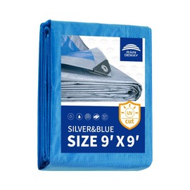 RAINDEWAY Tarps 9x9 Feet, 5.5 Mil - Multipurpose Waterproof Poly Tarp Cover with Metal Grommets and Reinforced Edges, Silver/Blue