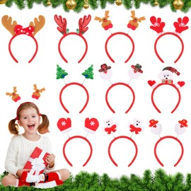 HGRGHH 10 Pieces Christmas Headbands for Adults and Children, Reindeer Costume Headbands, Christmas Hair Accessories, 10 Christmas Party Headbands with Different Designs