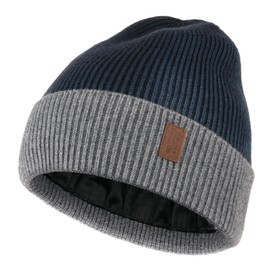 Wmcaps Beanie Hat, Men's Winter Warm Unisex Winter Hat Knitted Hat Stretchy Soft Wool Hat with Cuffs and Thick Warm Lining Gift for Girlfriend Men Women, Tie-dye light grey.