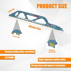HUAREW Reciprocating Saw Blades, S1243HM Reciprocating Saw Blade 305 mm, Carbide, Reciprocating Saw Blade Stone, for Aerated Concrete, Wood, Metal, Brick, Compatible with Einhell, Bosch, Makita