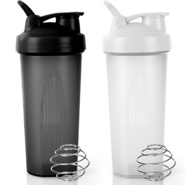 AOGOE Protein Shaker, 600 ml Protein Shaker, Protein Shaker with Measuring Scale and Handle, BPA-Free, Leak-Proof, Durable, Odourless, Shaker for Creamy Whey Protein Powder Shakes (Black + White)