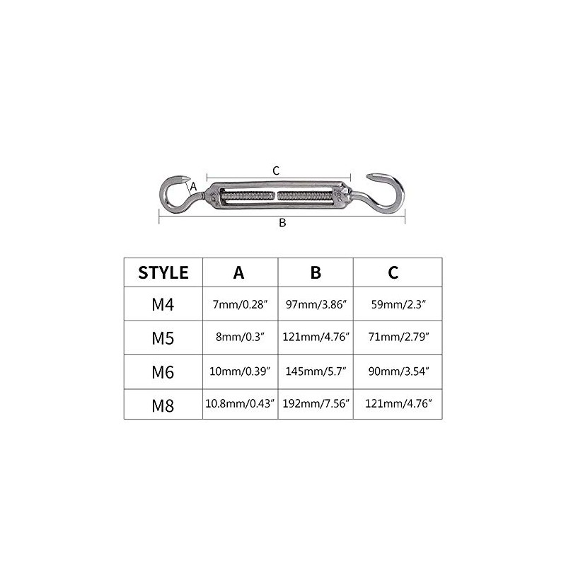URBEST M4 Stainless Steel 304 Hook & Hook Turnbuckle Wire
