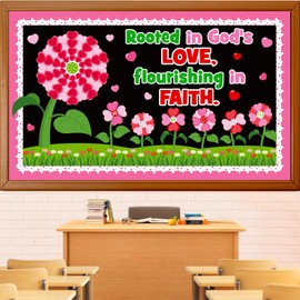 Religious Bulletin Board Decoration Set, Christian Heart Flowers Back to School Classroom Decorations Love Tree Cutouts Church Library School Home Window Wall Door Decor for Teacher