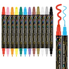 Betem Colors Dual Tip Acrylic Paint Pens Markers, Premium Acrylic Paint Pens for Wood, Canvas, Stone, Rock Painting, Glass, Ceramic Surfaces, DIY Crafts Making Art Supplies (12 Colors Paint Markers)
