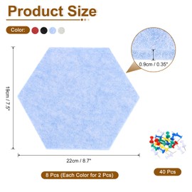 uxcell 8 Pcs Hexagon Felt Pin Board with 40 Pcs Pushpins 8.7" x 7.5" Self Adhesive Felt Bulletin Board Cork Boards for Walls Paste Notes Photos Schedules, Black/Light Camel/Light Blue/Red