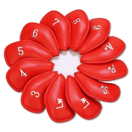 Golf Iron Head Covers Value 12 Piece Set, Synthetic Leather Deluxe Club Headcover, Universal Fit Main Iron Clubs (1 Side-Red)