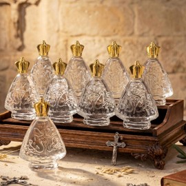 Vesici 16 Pcs Glass Holy Water Bottles 2 oz Empty Embossed Holy Water Bottles Catholic Christian Church Communion Gifts for Home Wedding Baptism Favors