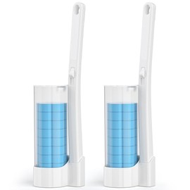 Disposable Toilet Brush 2 Pack- Toilet Brush and Holder Set, Toilet Bowl Brush, Each Toilet Wand with 10PCS Brush Refills for Bathroom Deep Cleaning (2 Pack, White)