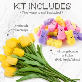 Easter Decor - 15 Artificial Tulips with 45 Bunnies Vase Filler