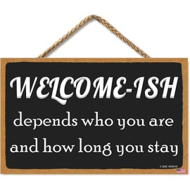 SEIFUD Welcome Sign for Front Door - Funny Welcome-ish Hanging Wooden Plaque Decoration 11 X 6 Inch - Rustic Wood Farmhouse Home Decor Porch or Entryway Accent (CA7US-033)