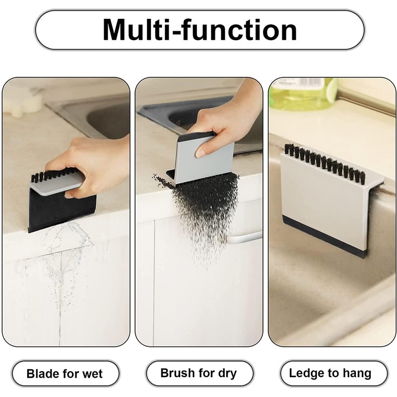 2 Pcs Black Kitchen Sink Squeegee Cleaner Countertop Brush Wiper