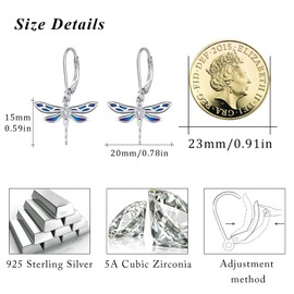 ZIPPICE Dragonfly Earrings 925 Sterling Silver Dragonfly Moonstone Dangle Drop Earrings Leverback Earrings Moonstone Jewellery Gifts for Women Wife Lover